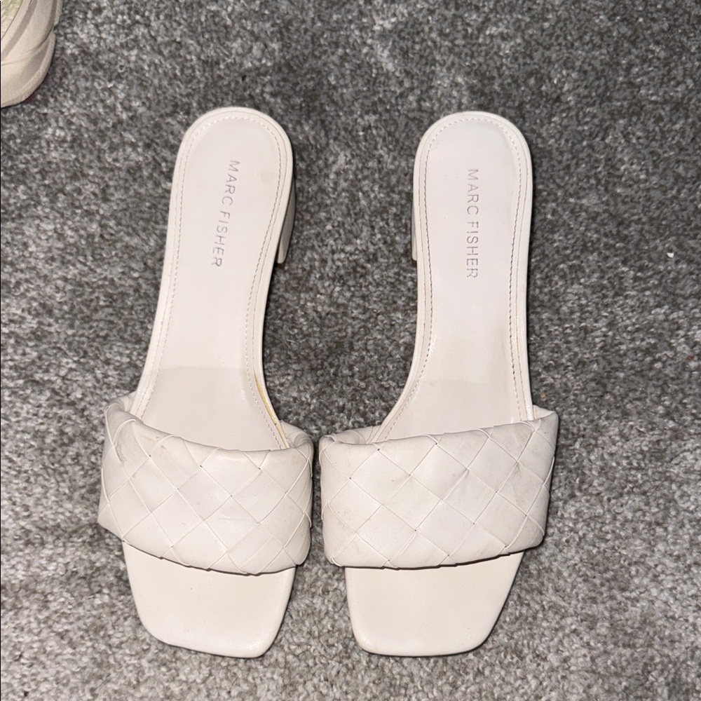 Marc Fisher Cream Woven Slide Sandals